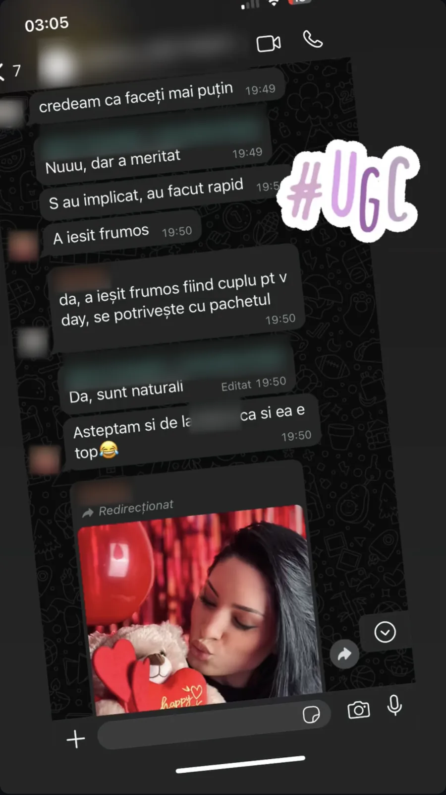 Mesaj de feedback de la un client, cu numele acoperite